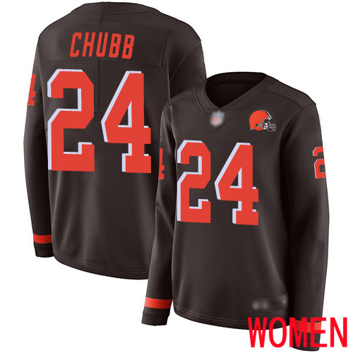 Cleveland Browns Nick Chubb Women Brown Limited Jersey #24 NFL Football Therma Long Sleeve